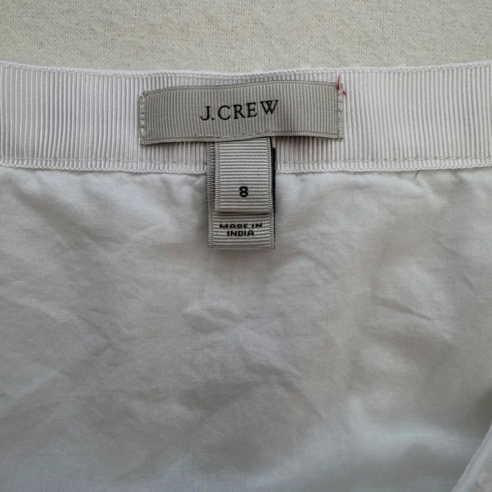 J.Crew Mini Skirt Crochet Lace White Cotton Swiss Dot Pom Pom Summer Boho 8 EUC - Picture 5 of 14